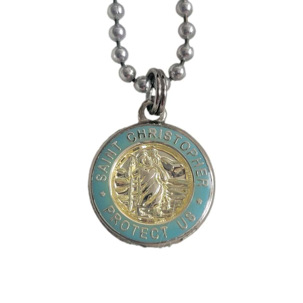 Saint Christopher "Protect Us" Get Back Medal Pendant Ball Chain Necklace